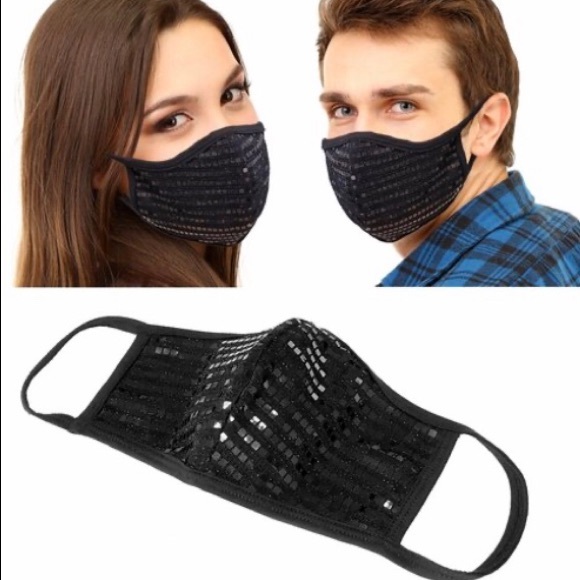 ‼️ Black Sequin Sparkle Protective Face Mask - Picture 2 of 3